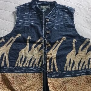 Orvis Navy and Beige Giraffe Pattern Vest